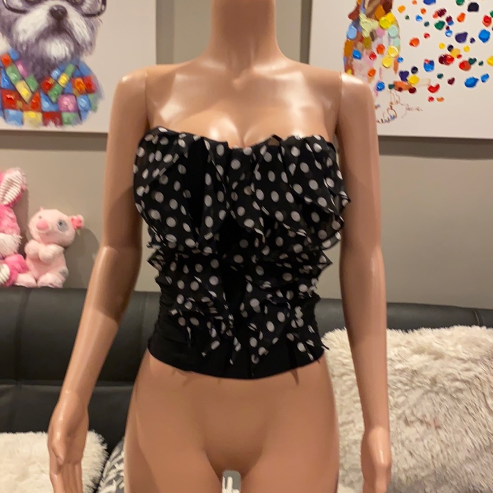 Vintage Y2K Body Central Polka Dot Strapless Sweetheart Ruffle Top XS